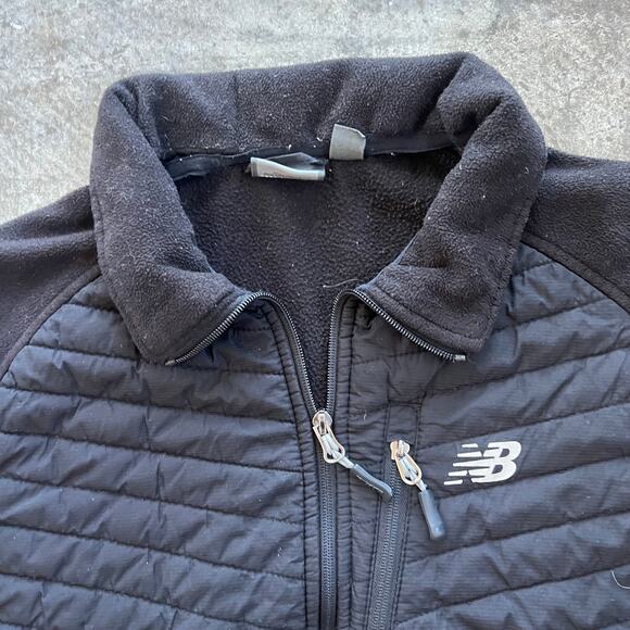 New Balance Hybrid Fleece Puffer Jacket Large Black Full Zip Core Warmth Coat - Picture 2 of 7